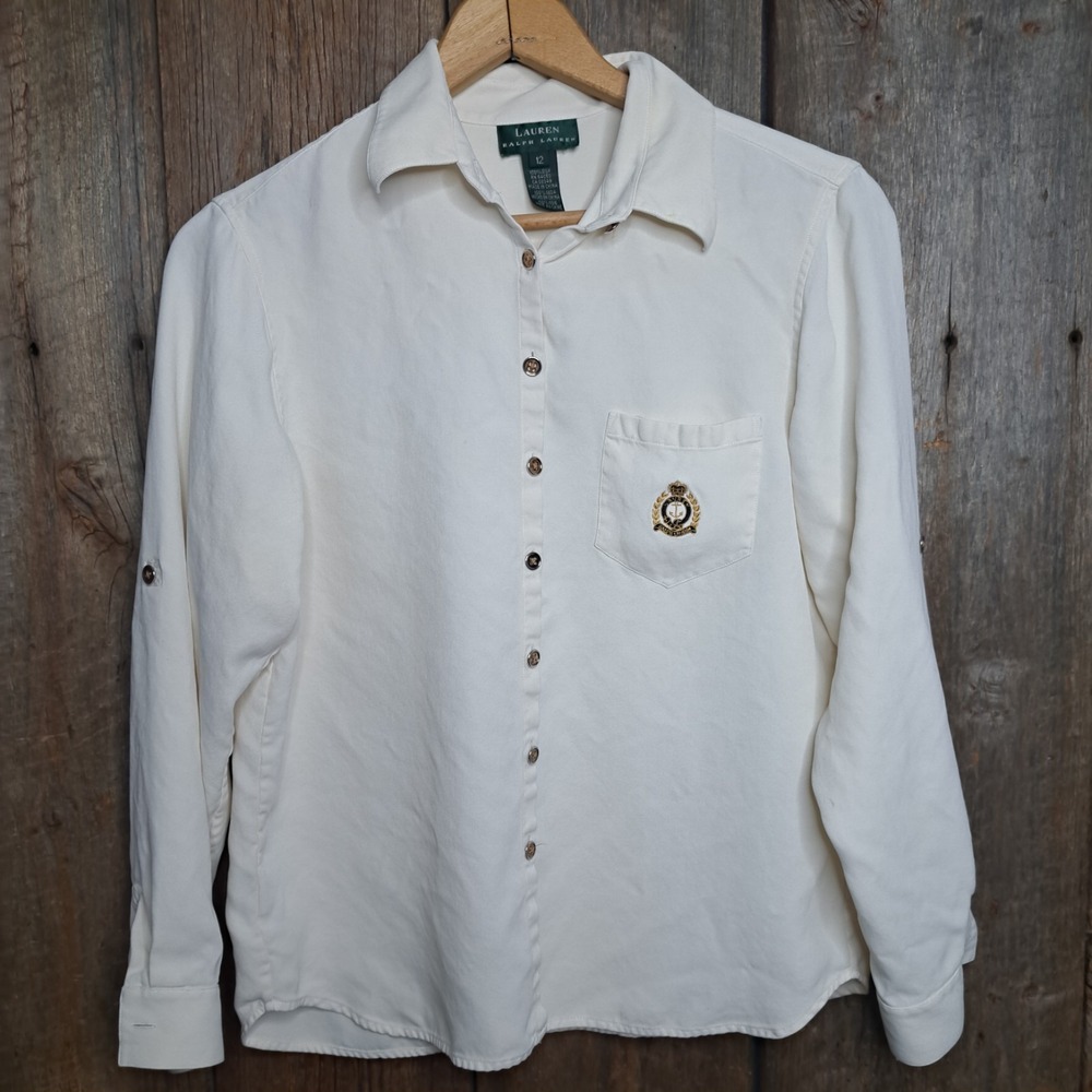 Heritage Core Vintage Chic Ralph Lauren 100% Silk Women's 12 Button Down Shirt